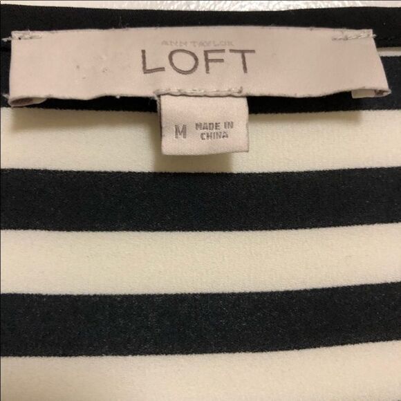 Loft black white stripe lightweight popover Blouse Tunic top M - Picture 9 of 9